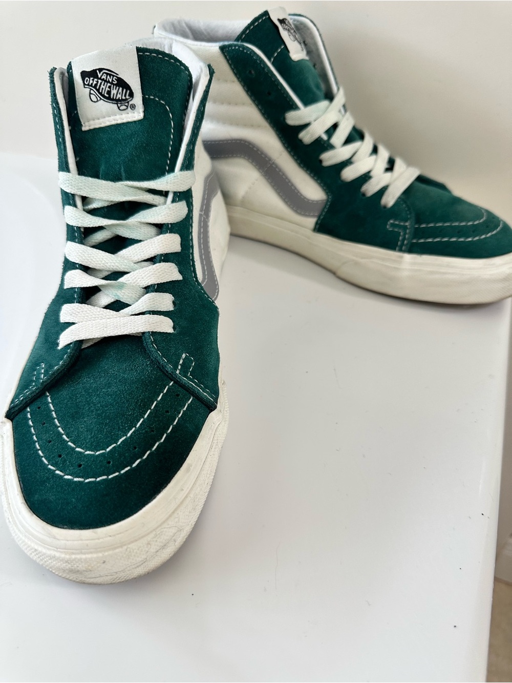 Vans Dark Green & White High-Top Suede Canvas Sneakers - Picture 2 of 4